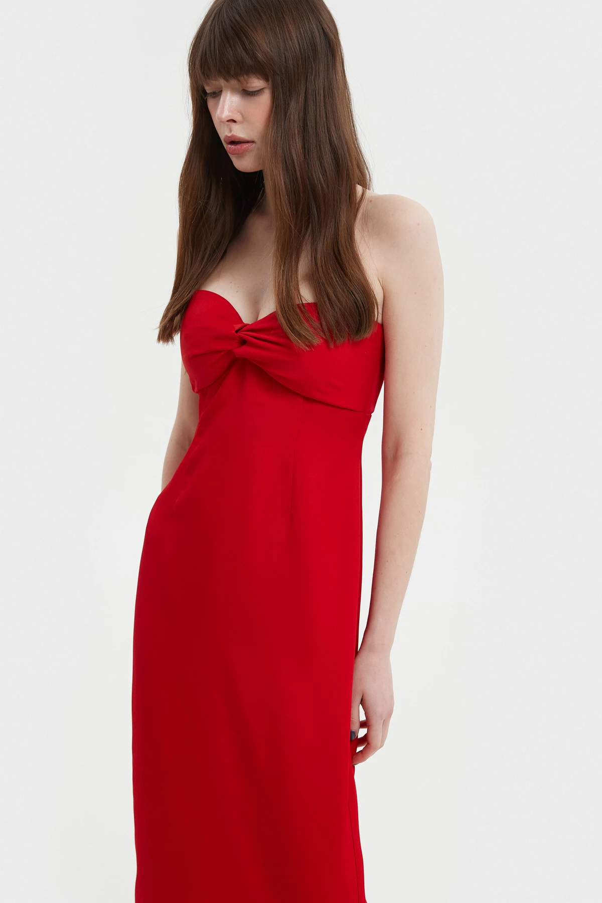 Red elongated midi bustier dress with viscose, photo 2