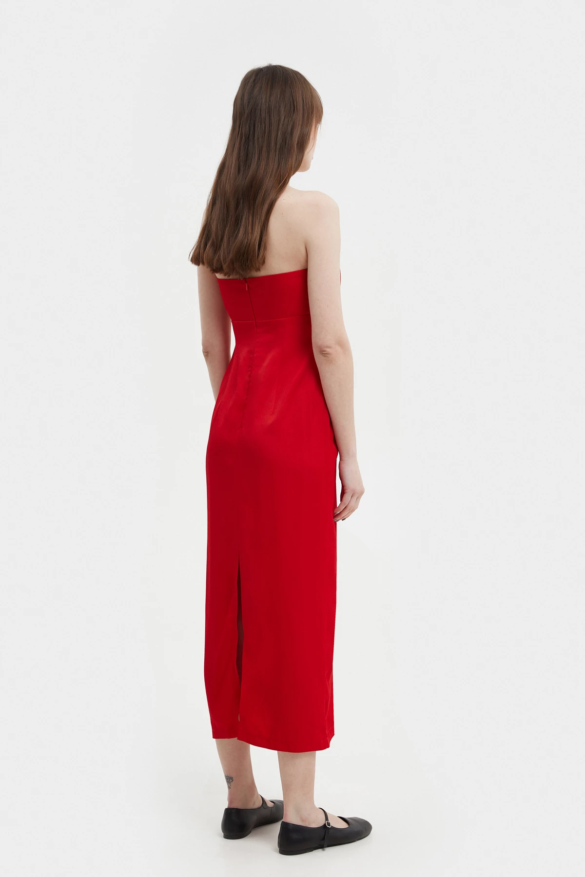 Red elongated midi bustier dress with viscose, photo 5