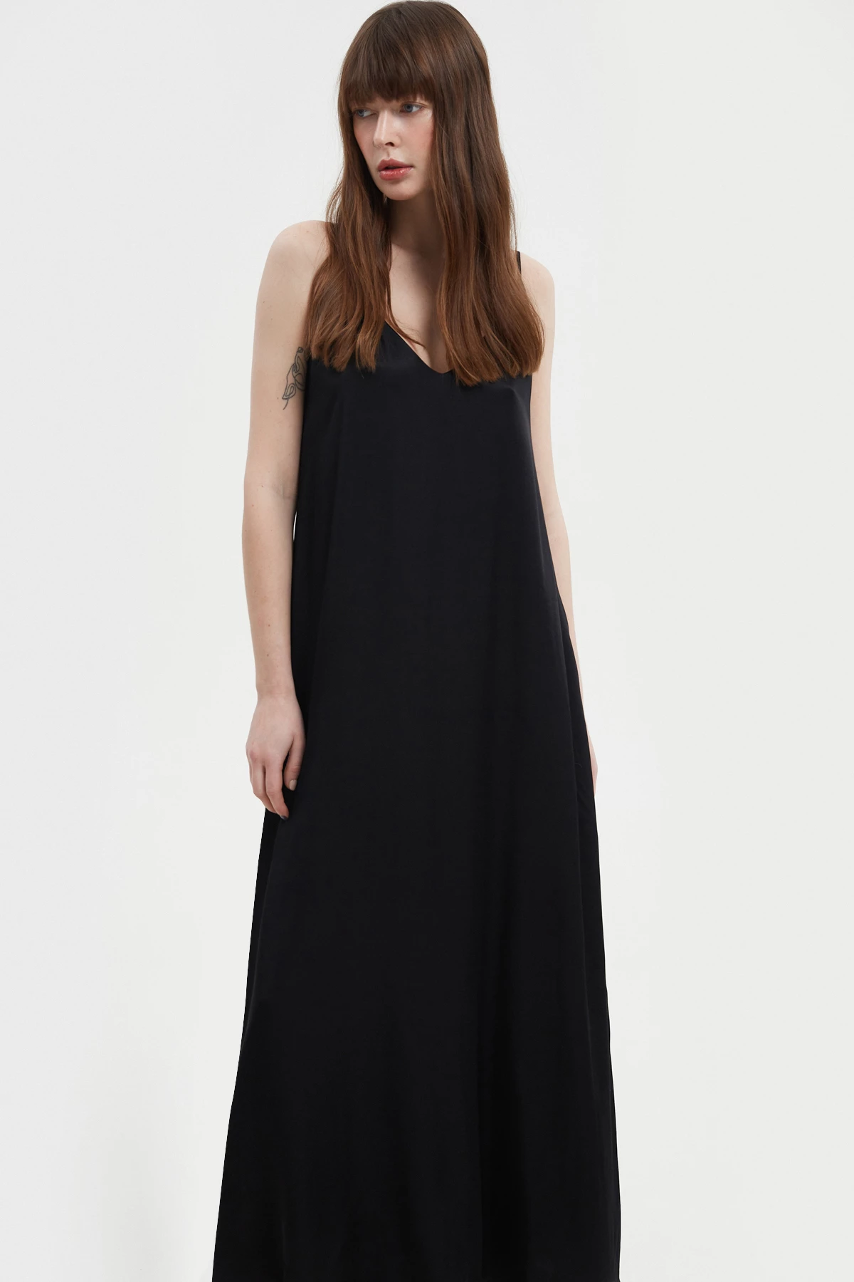Black viscose maxi lenght slip dress, photo 1
