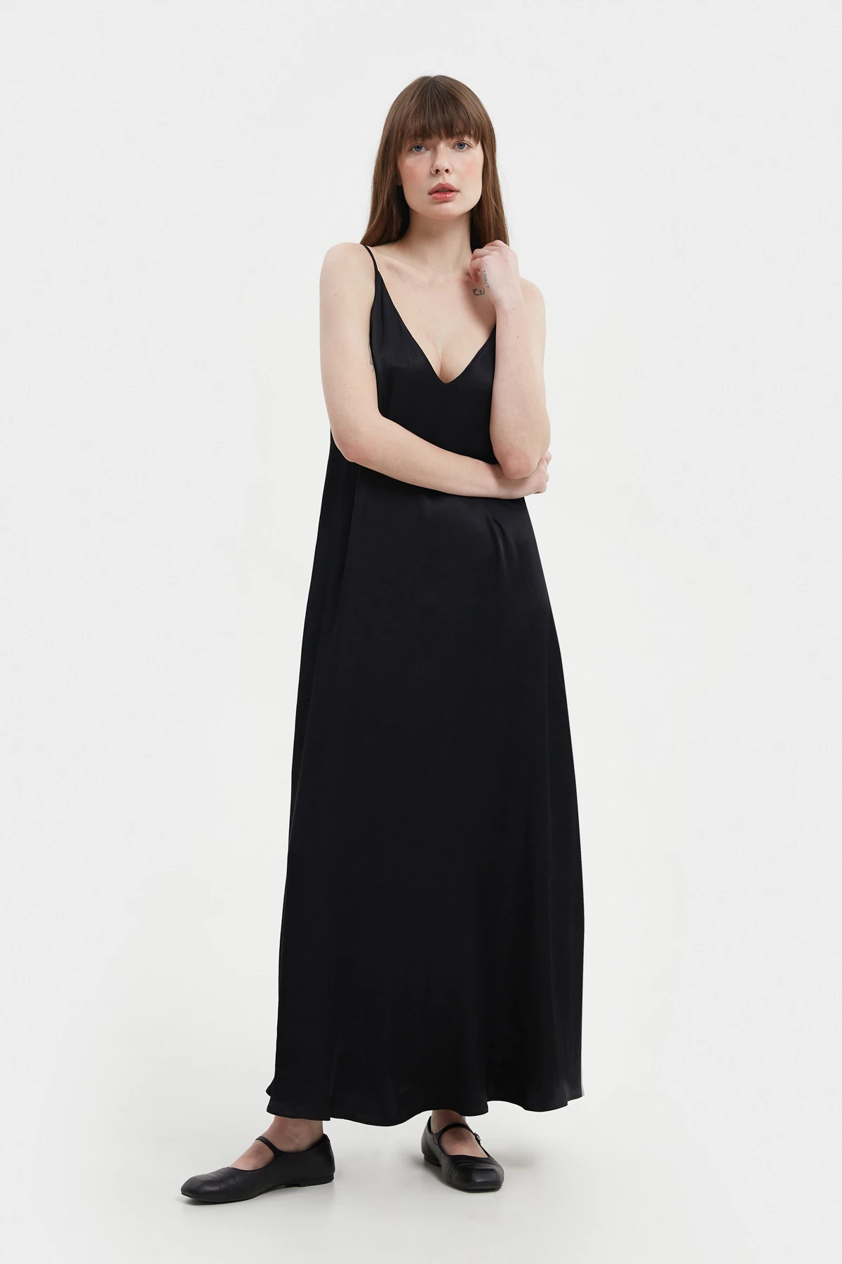 Black viscose maxi lenght slip dress, photo 2