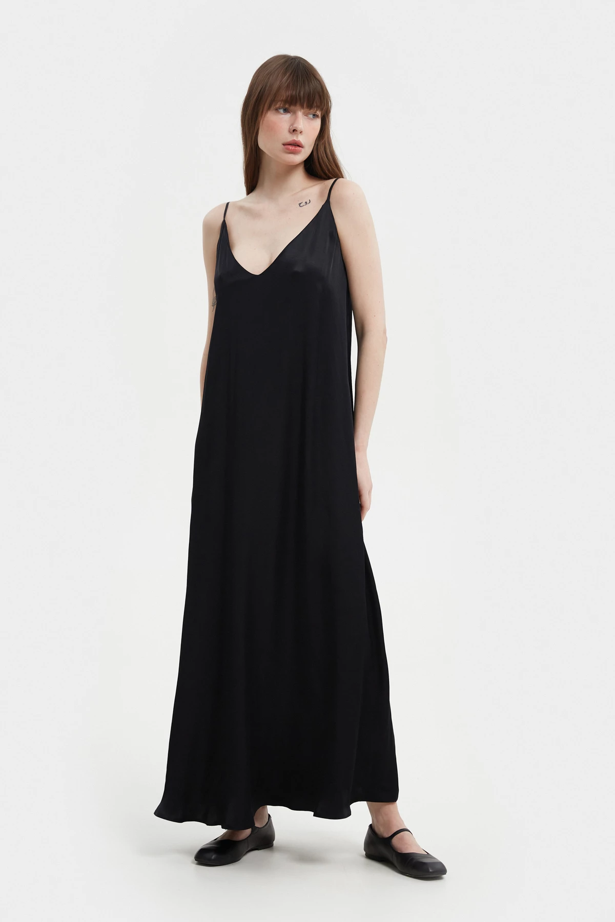 Black viscose maxi lenght slip dress, photo 3