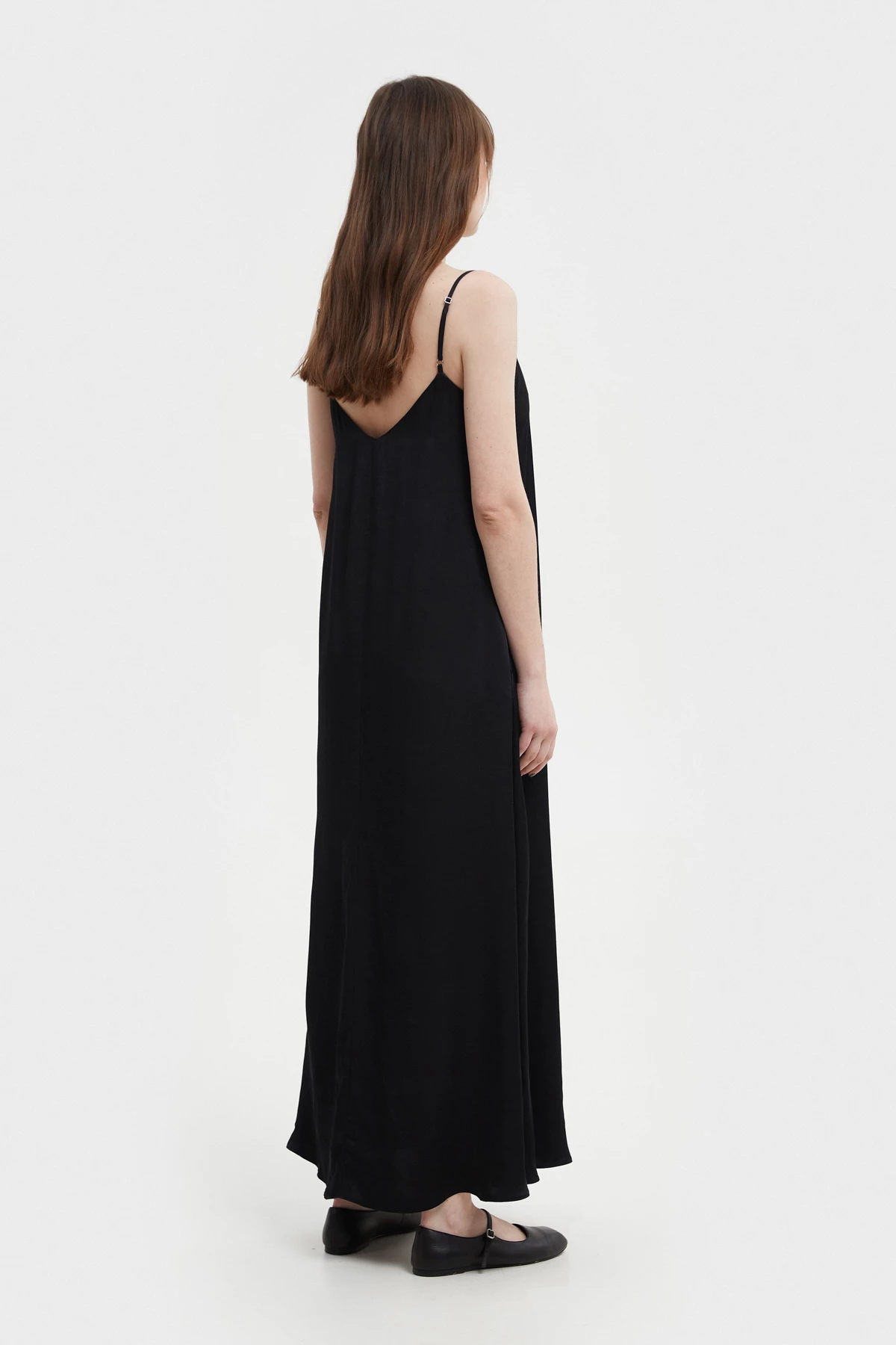 Black viscose maxi lenght slip dress, photo 4