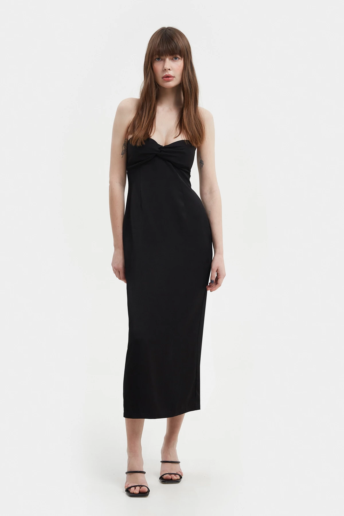 Черное платье-бюстье длинное миди с вискозой, фото 1
