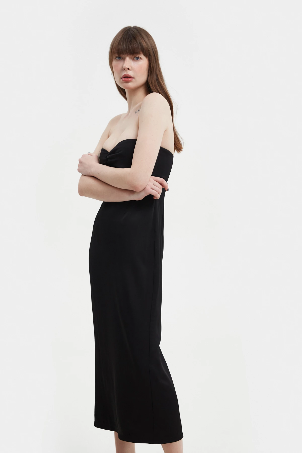 Черное платье-бюстье длинное миди с вискозой, фото 3