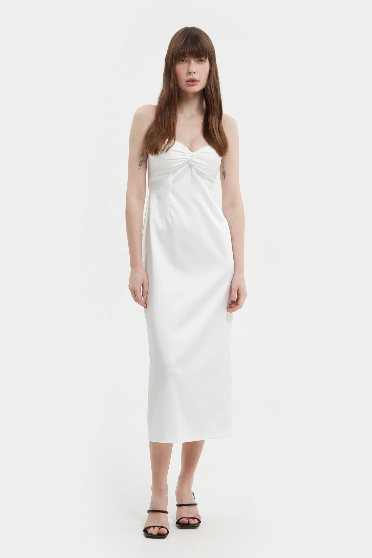 Молочна сатинова сукня-бюстьє довге міді, фото 1