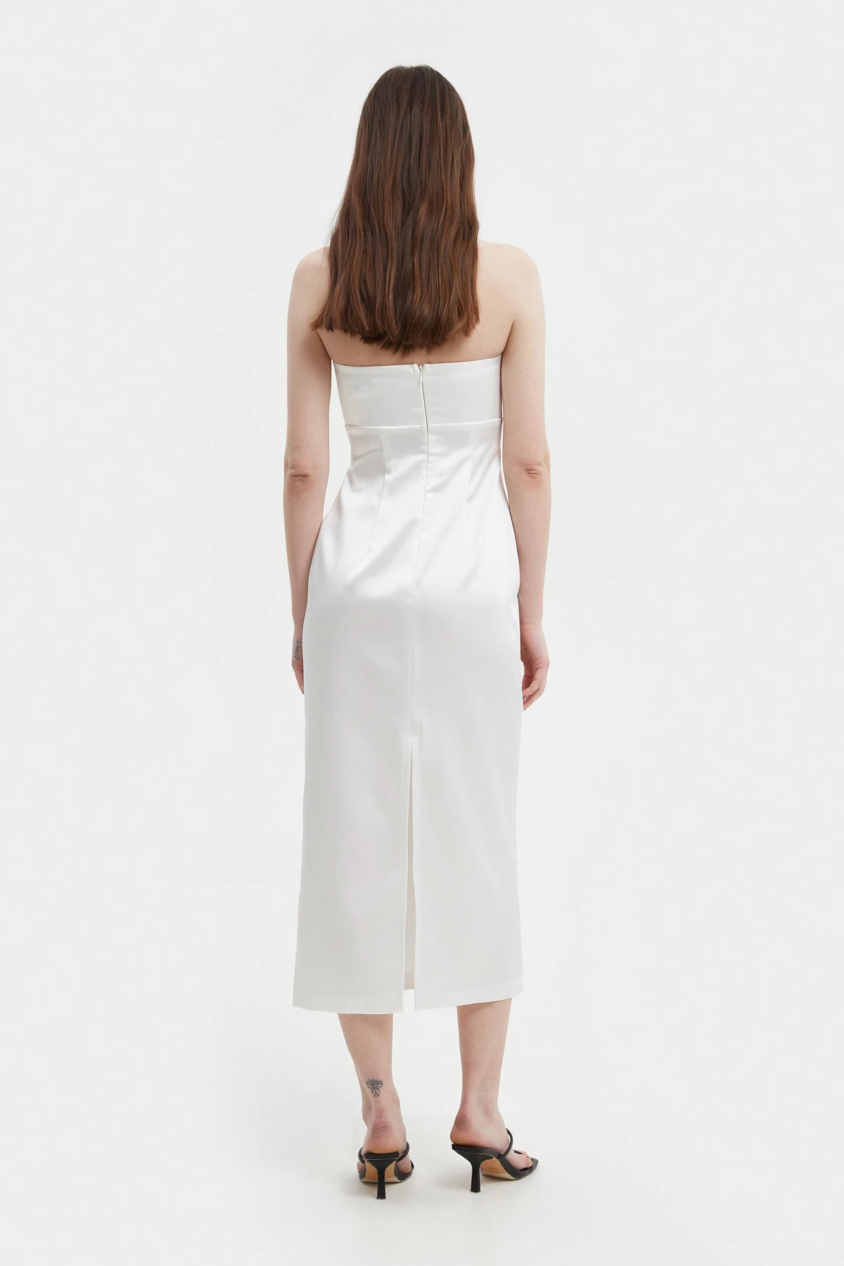 Молочна сатинова сукня-бюстьє довге міді, фото 5