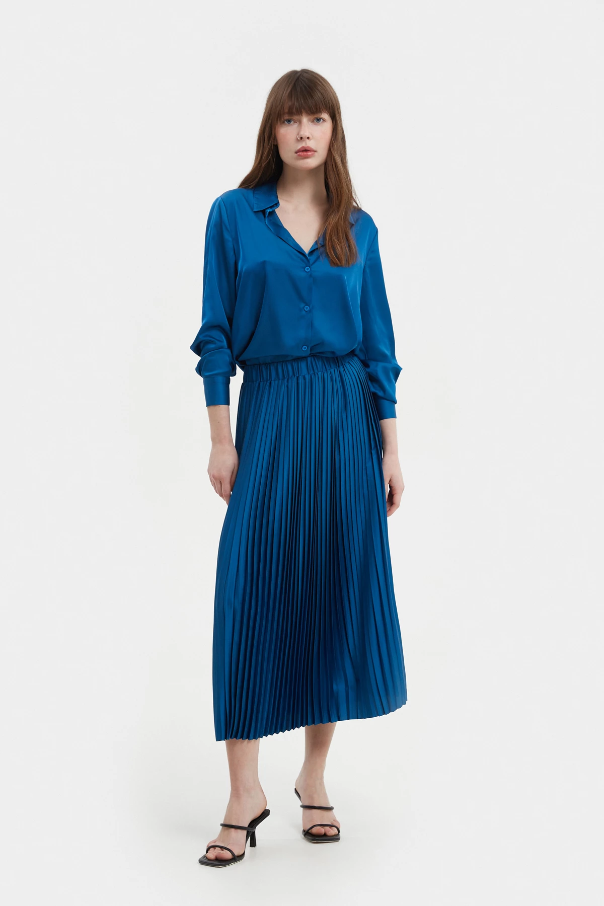 Blue midi pleated skirt, photo 1