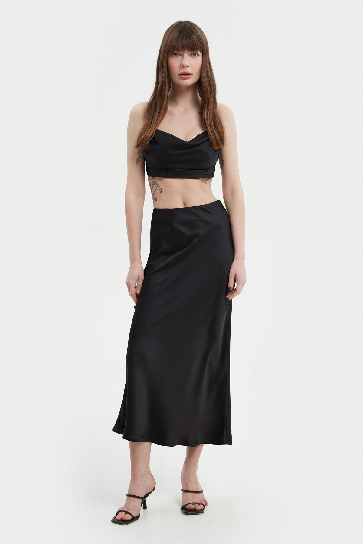 Black satin midi skirt, photo 1