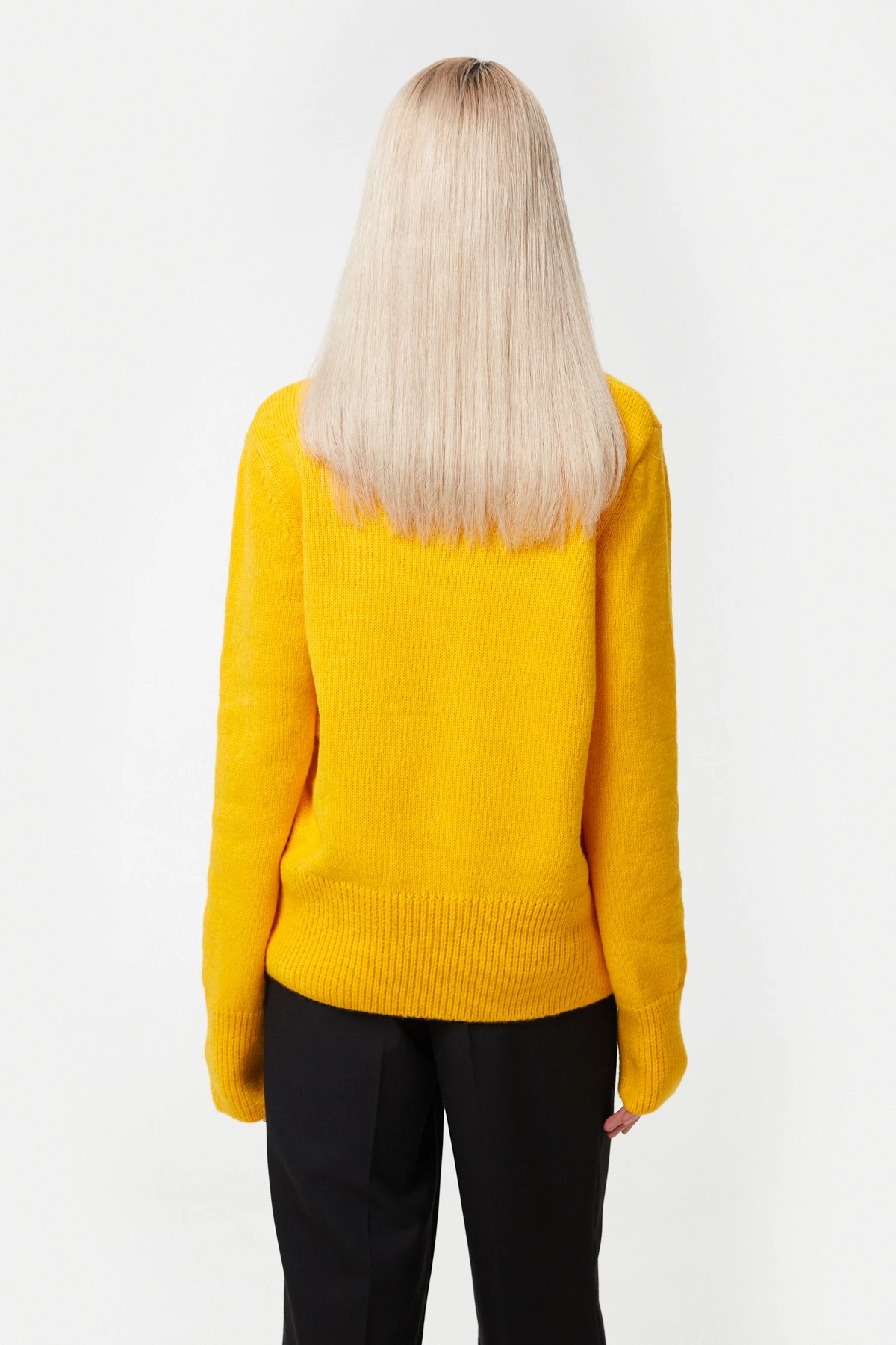 Жовтий в'язаний базовий светр з вовни, фото 5