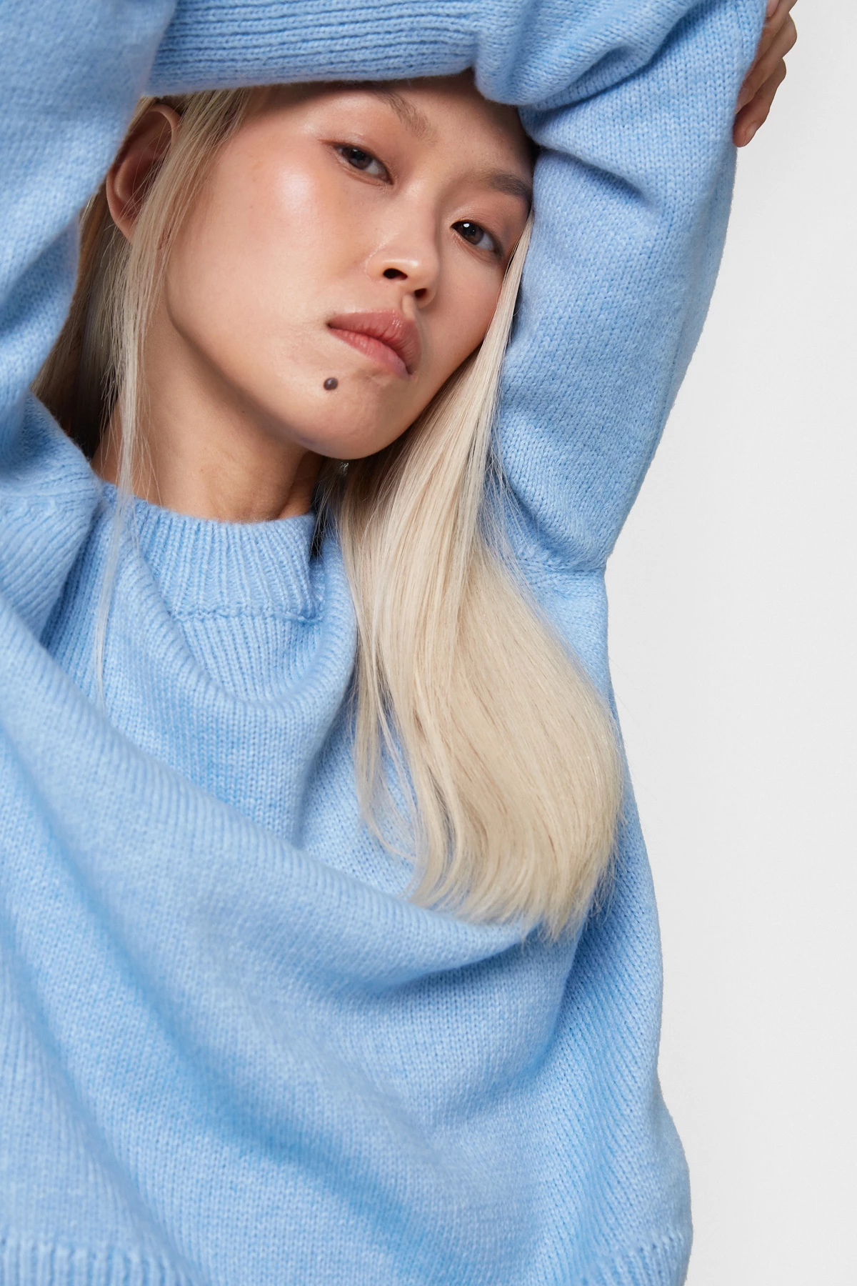Blue knitted basic sweater with wool, photo 5