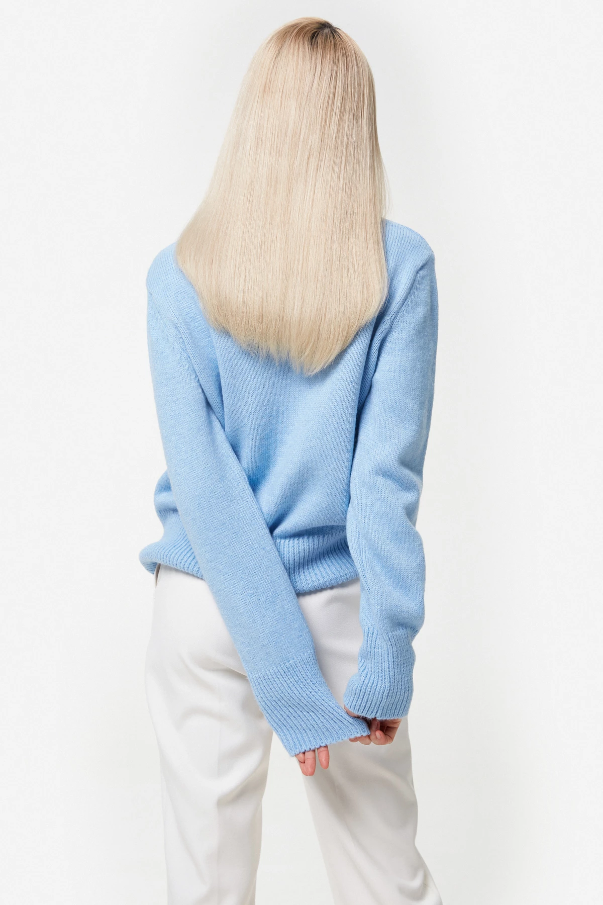 Blue knitted basic sweater with wool, photo 6