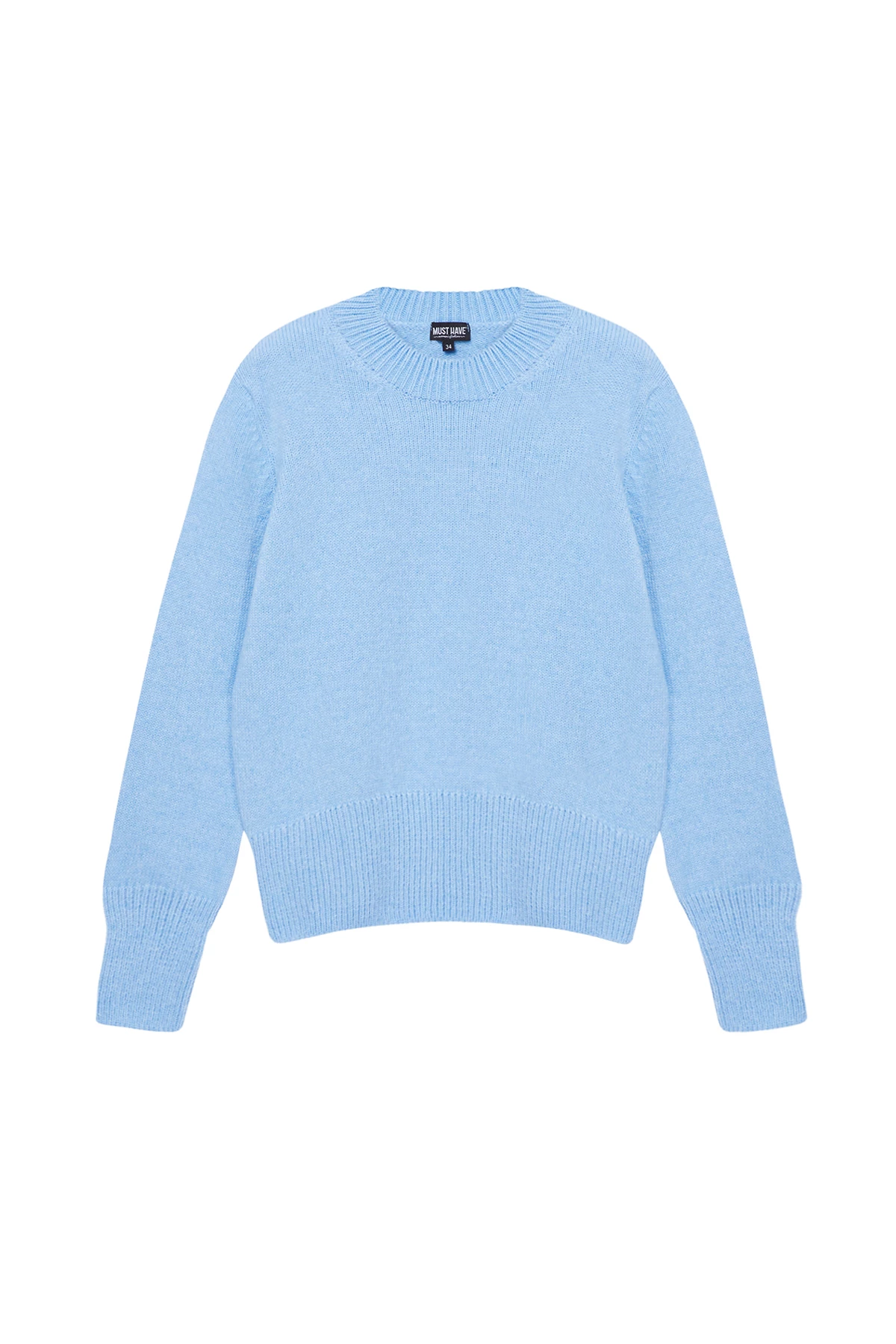 Блакитний в'язаний базовий светр з вовни, фото 7