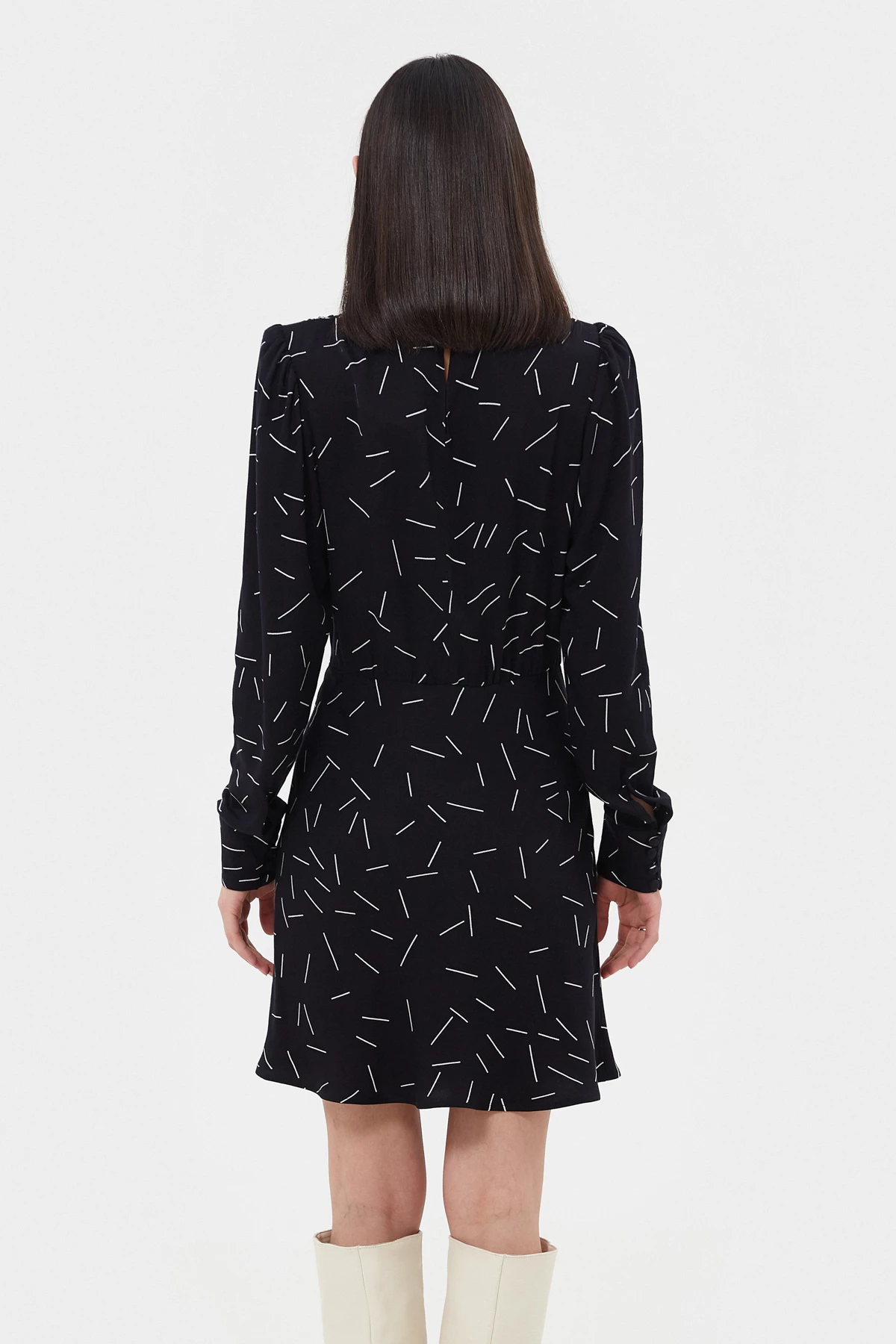 Black viscose mini dress in geometric print, photo 2