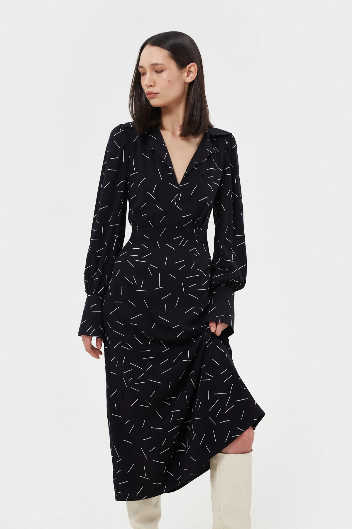 Чорна сукня міді в геометричний принт з віскози, фото 1