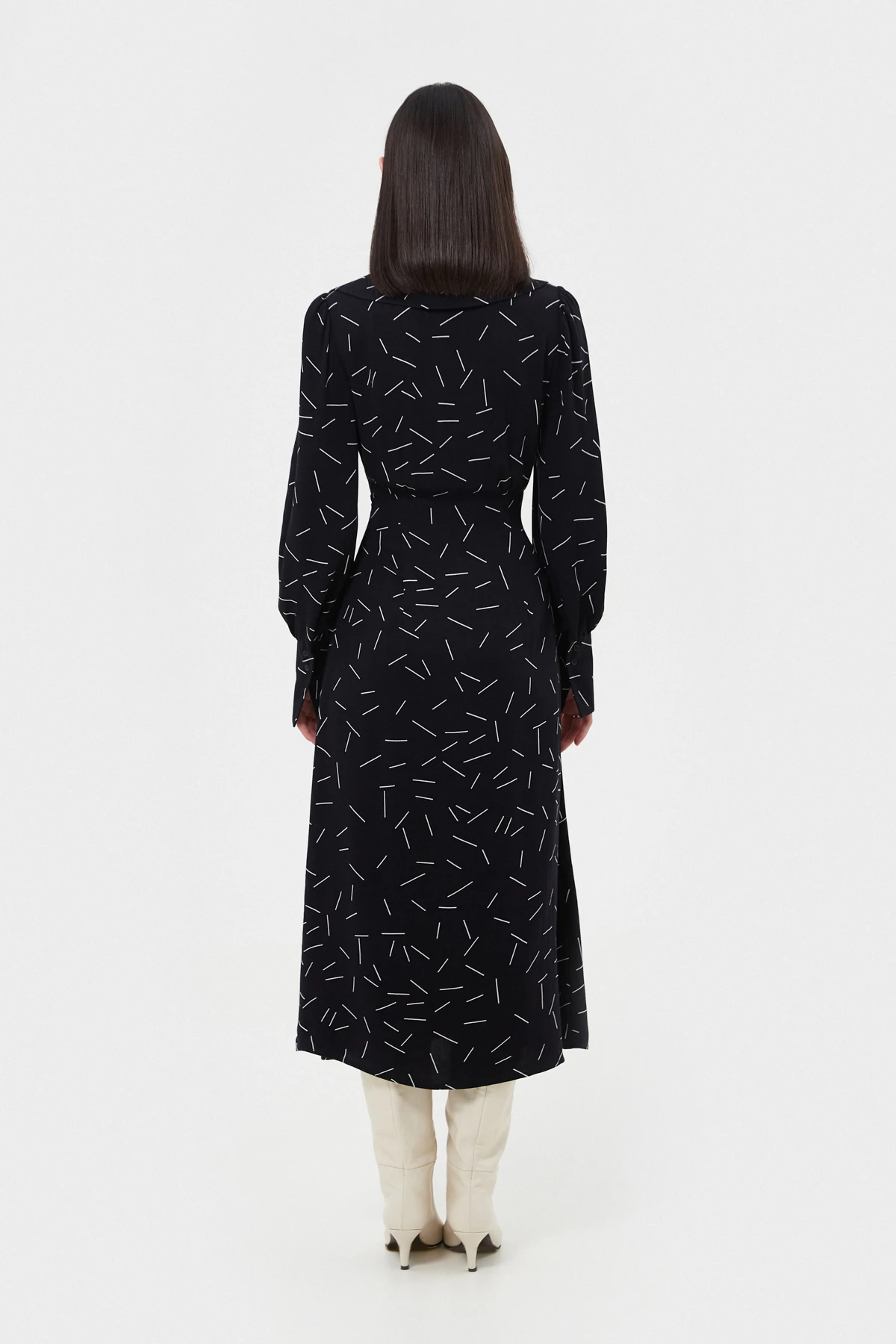 Black viscose midi dress in geometric print, photo 5
