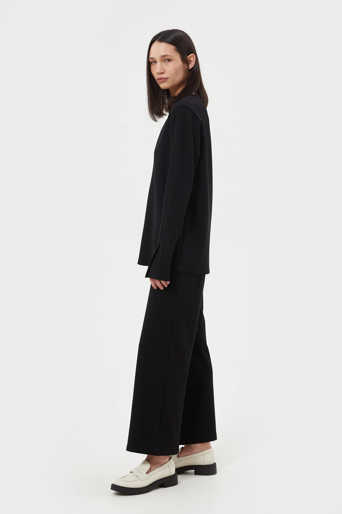 Black jersey loose-fit cropped pants, photo 2