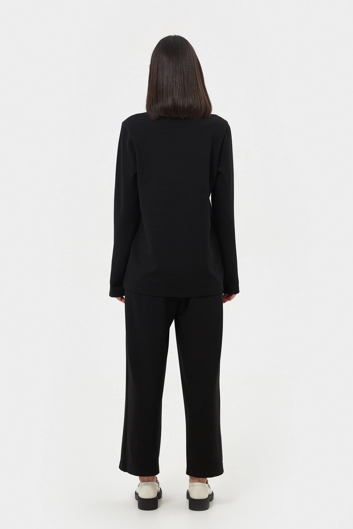 Black jersey loose-fit cropped pants, photo 3