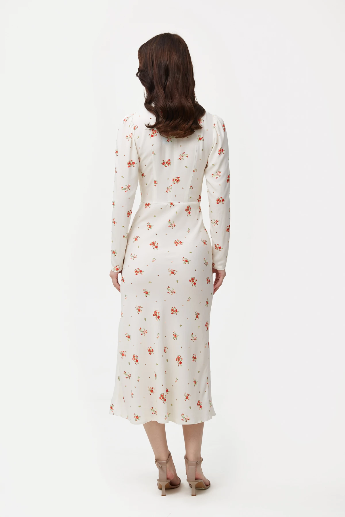 Молочна сукня міді з віскози в авторський принт червоні троянди, фото 5