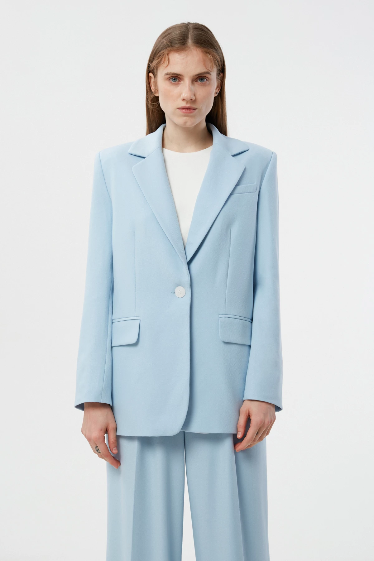 Baby blue straight jacket made of suit fabric with viscose, photo 1