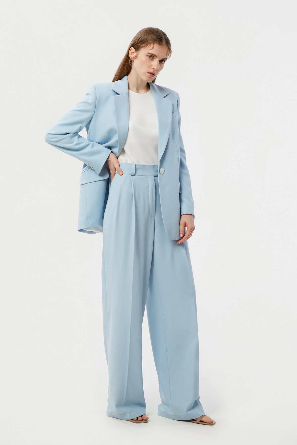 Baby blue straight jacket made of suit fabric with viscose, photo 2