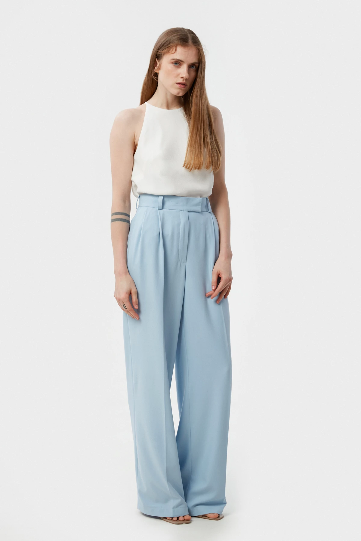 Baby blue palazzo pants made of suit fabric with viscose, photo 1