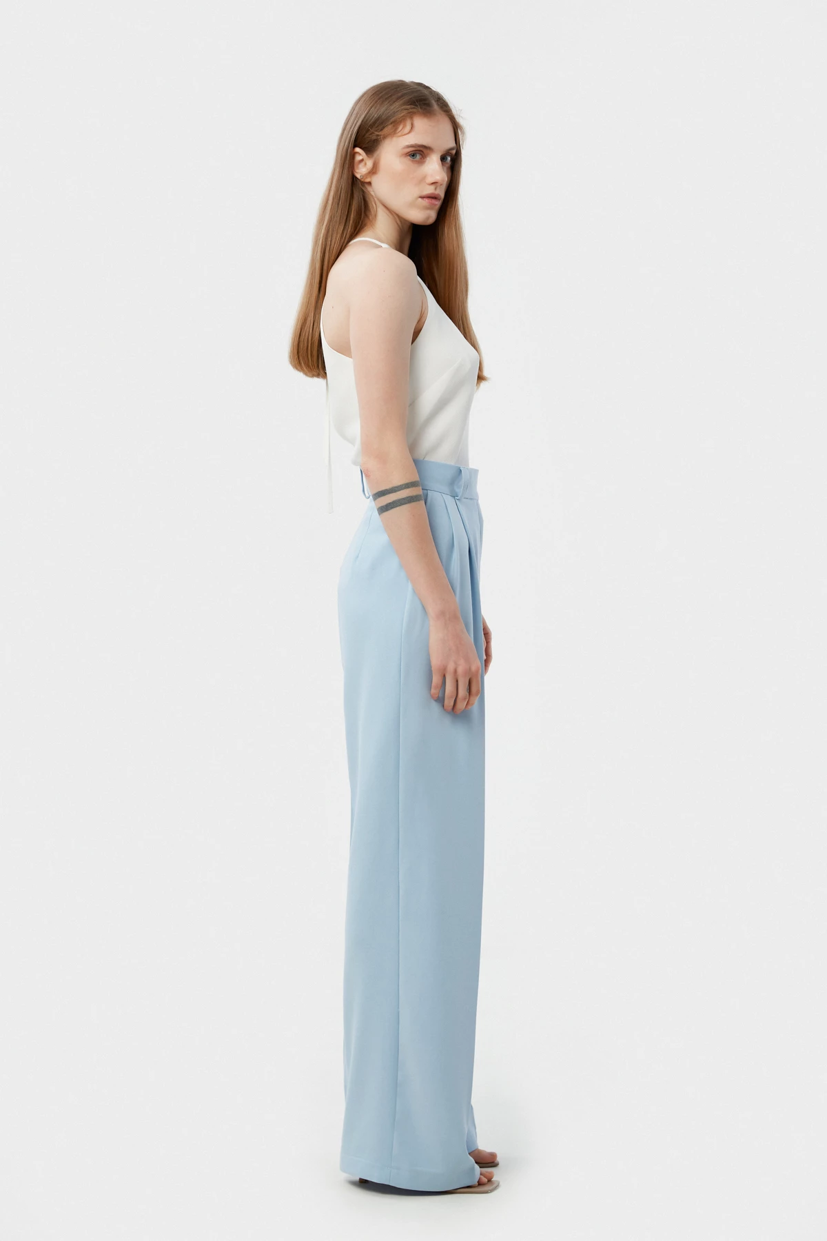 Baby blue palazzo pants made of suit fabric with viscose, photo 2