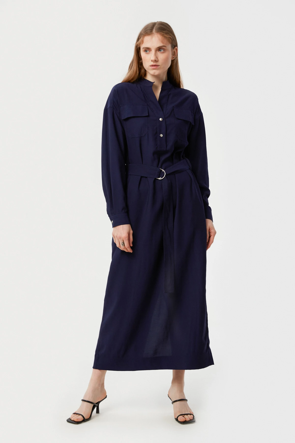 Темно-синя пряма сукня подовжене міді з віскози, фото 1
