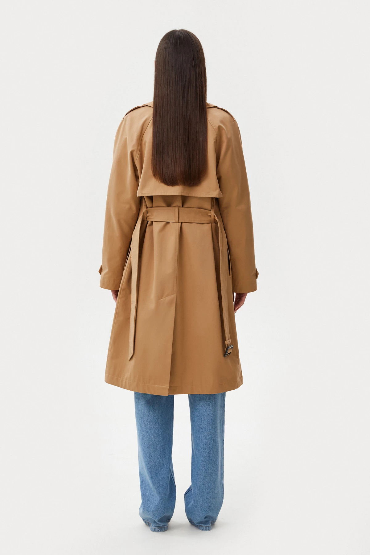 Camel trench coat below the knee made of cotton, photo 4