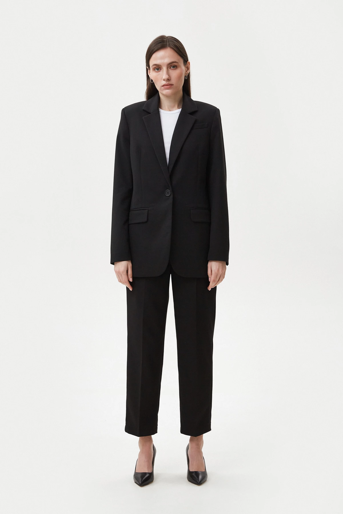 Black cropped pants made of suit fabric with viscose, photo 3