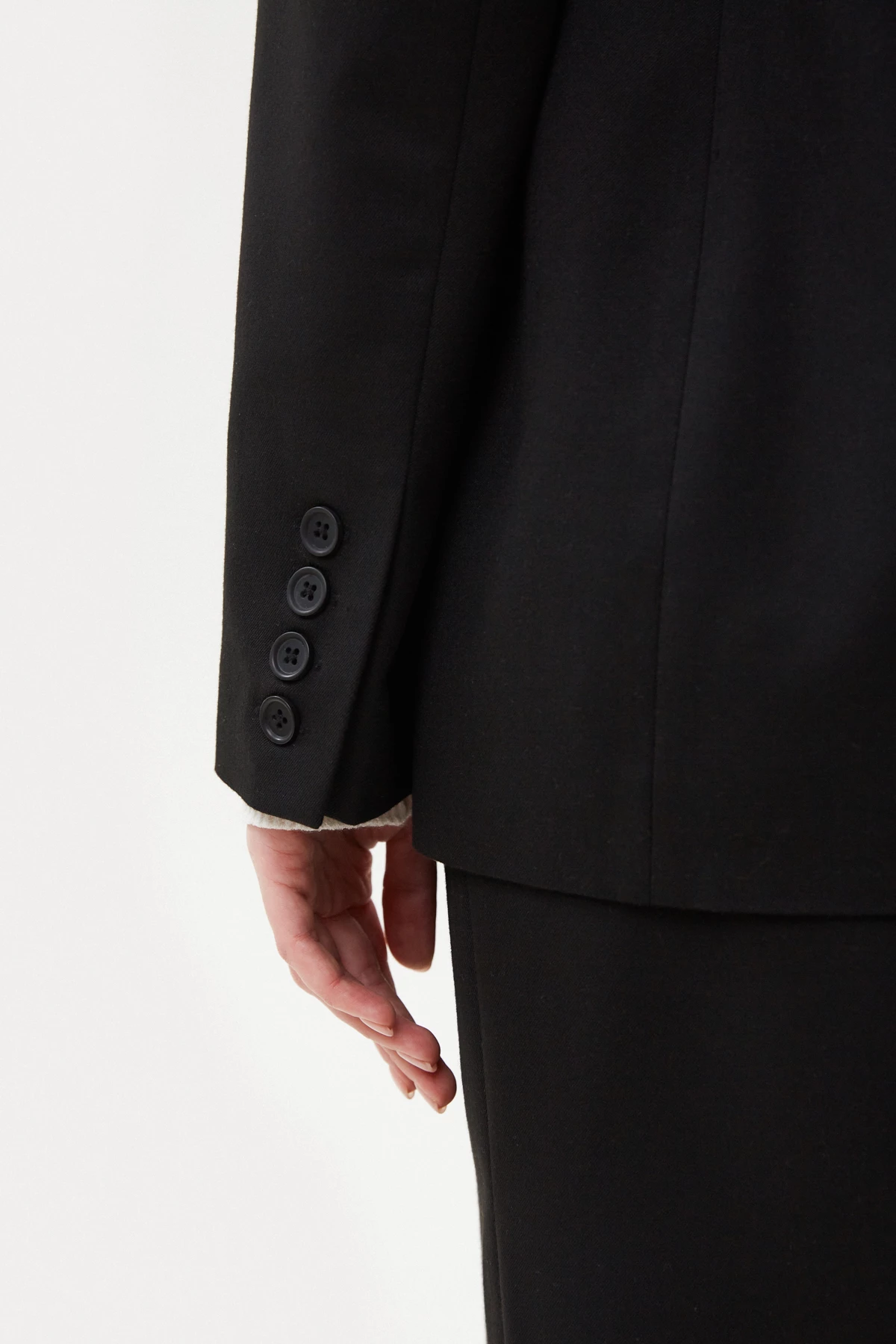 Чорний двобортний приталений жакет з костюмної тканини з віскозою, фото 3
