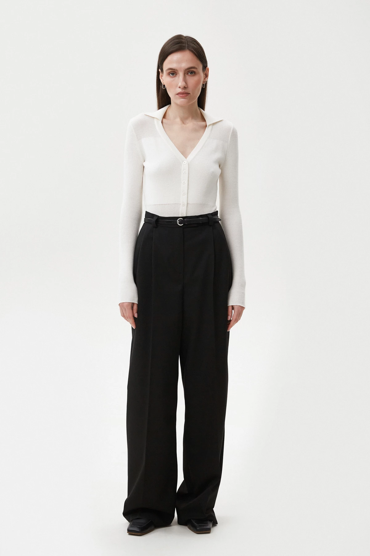 Black loose fit pants made of viscose suit fabric, photo 1
