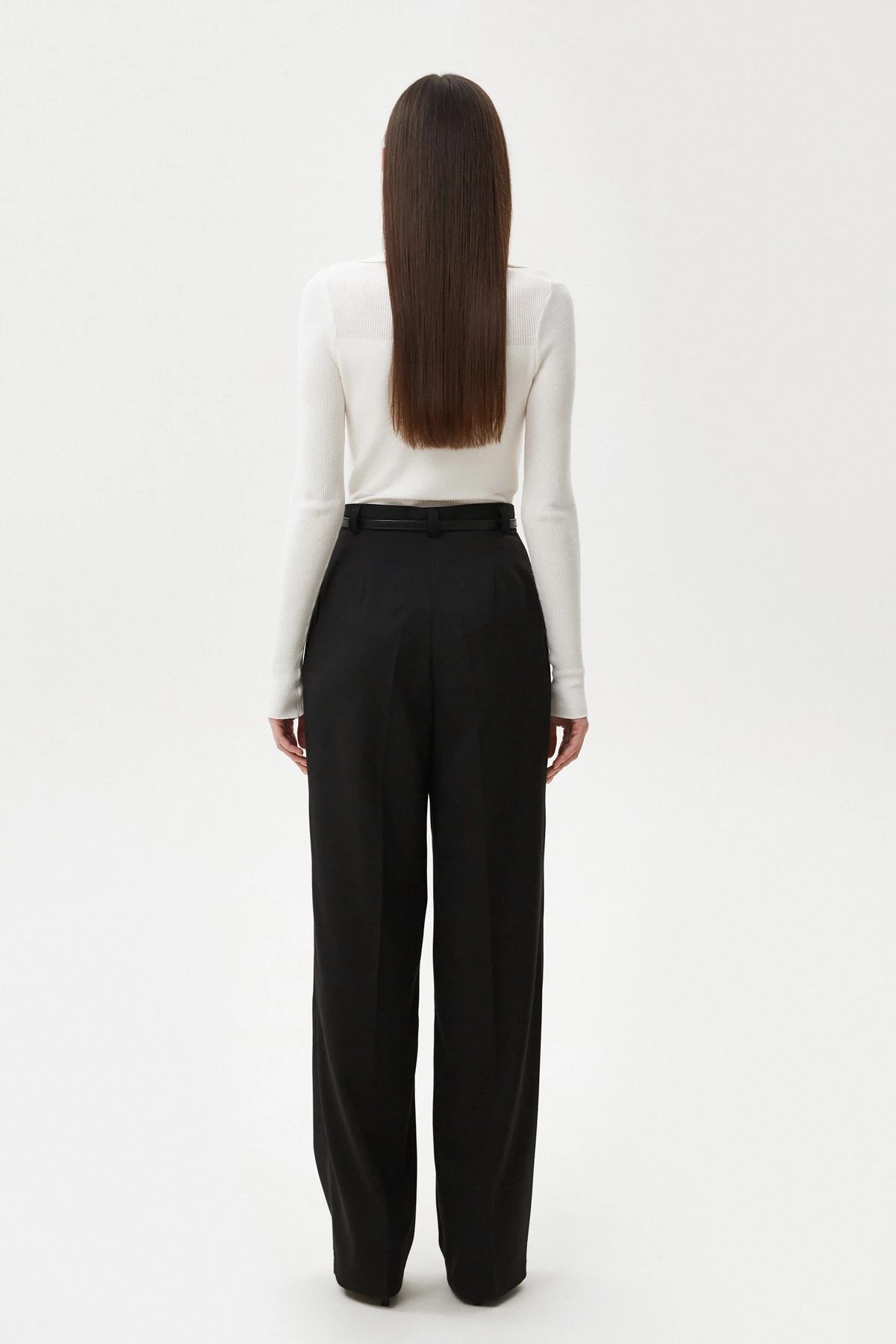 Black loose fit pants made of viscose suit fabric, photo 2