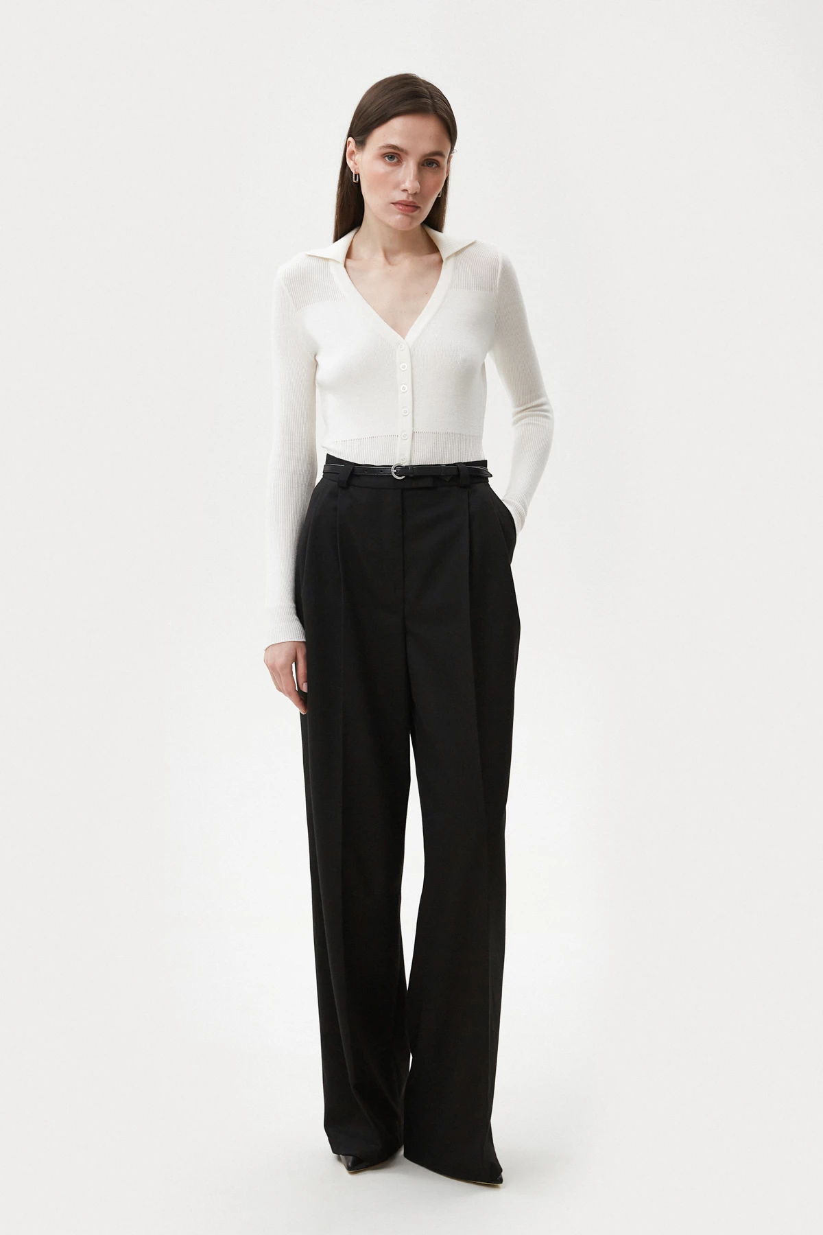Black loose fit pants made of viscose suit fabric, photo 3