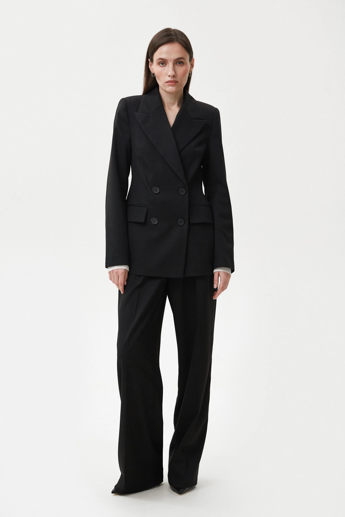 Black loose fit pants made of viscose suit fabric, photo 4