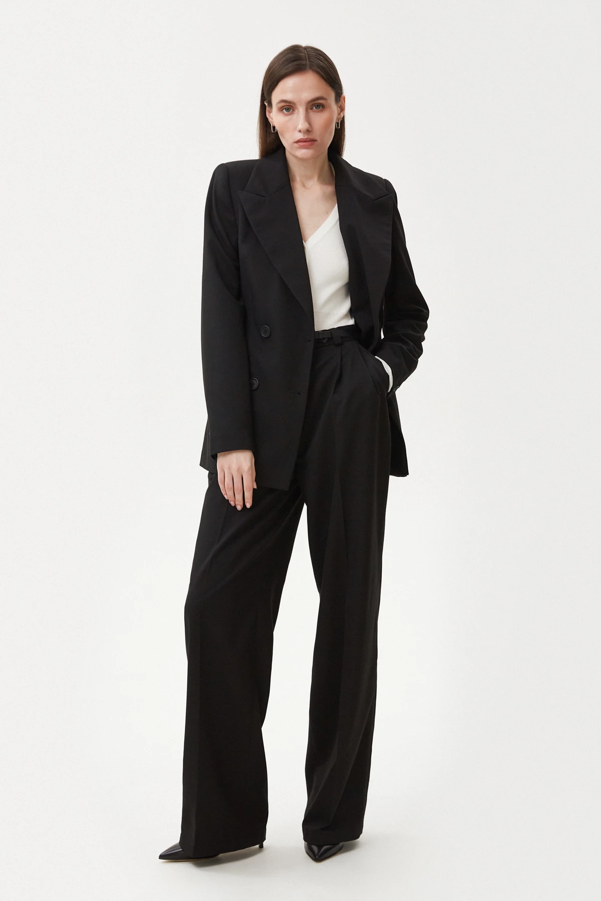 Black loose fit pants made of viscose suit fabric, photo 5