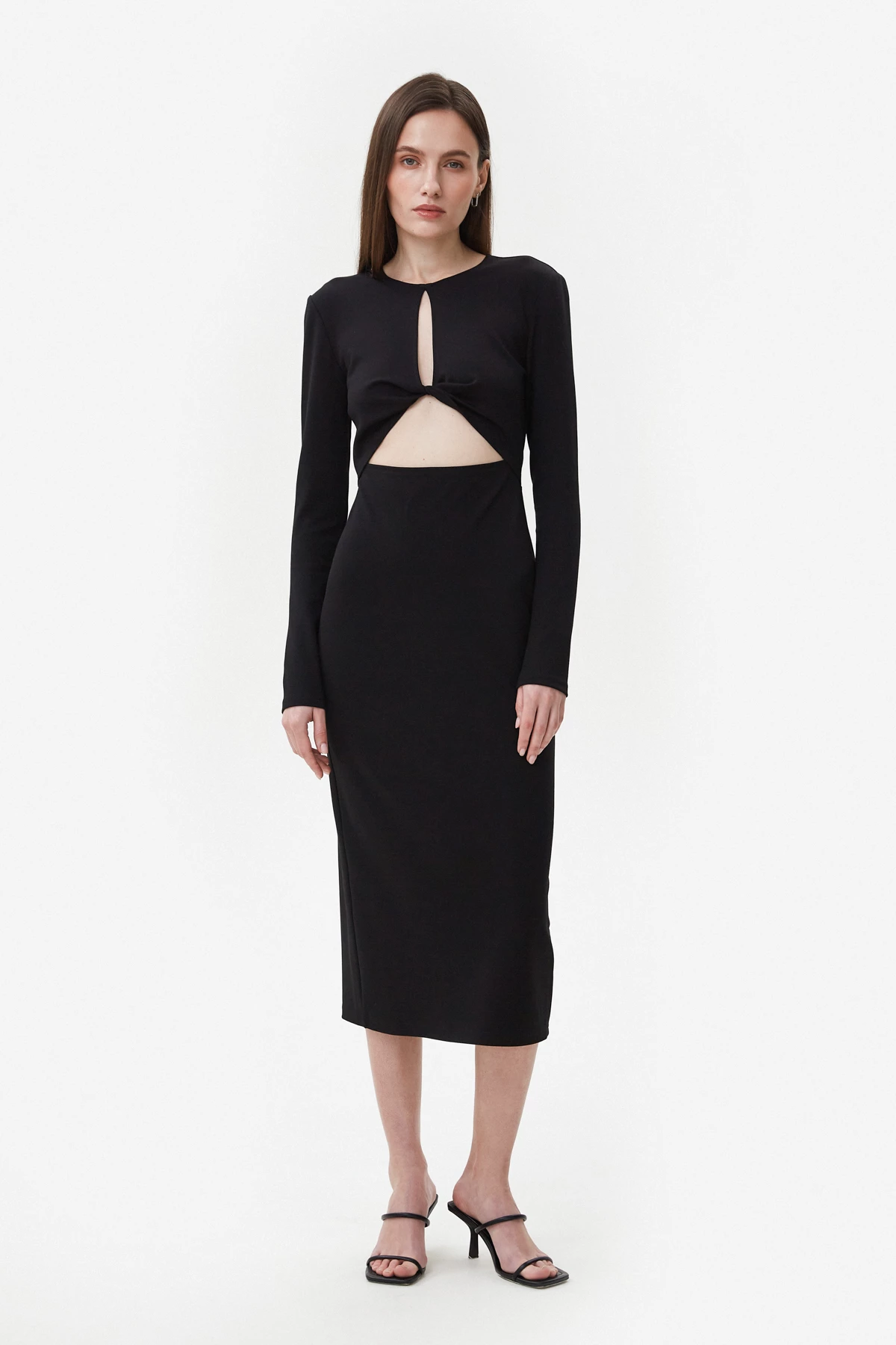 Чорна сукня міді з вирізами з трикотажу з віскозою, фото 2