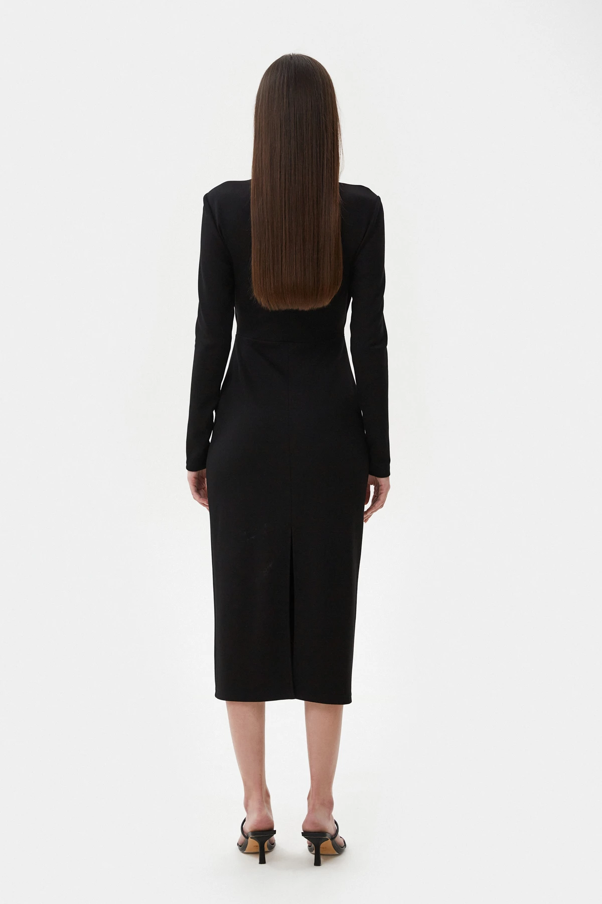 Black midi viscose dress with cut outs , photo 4