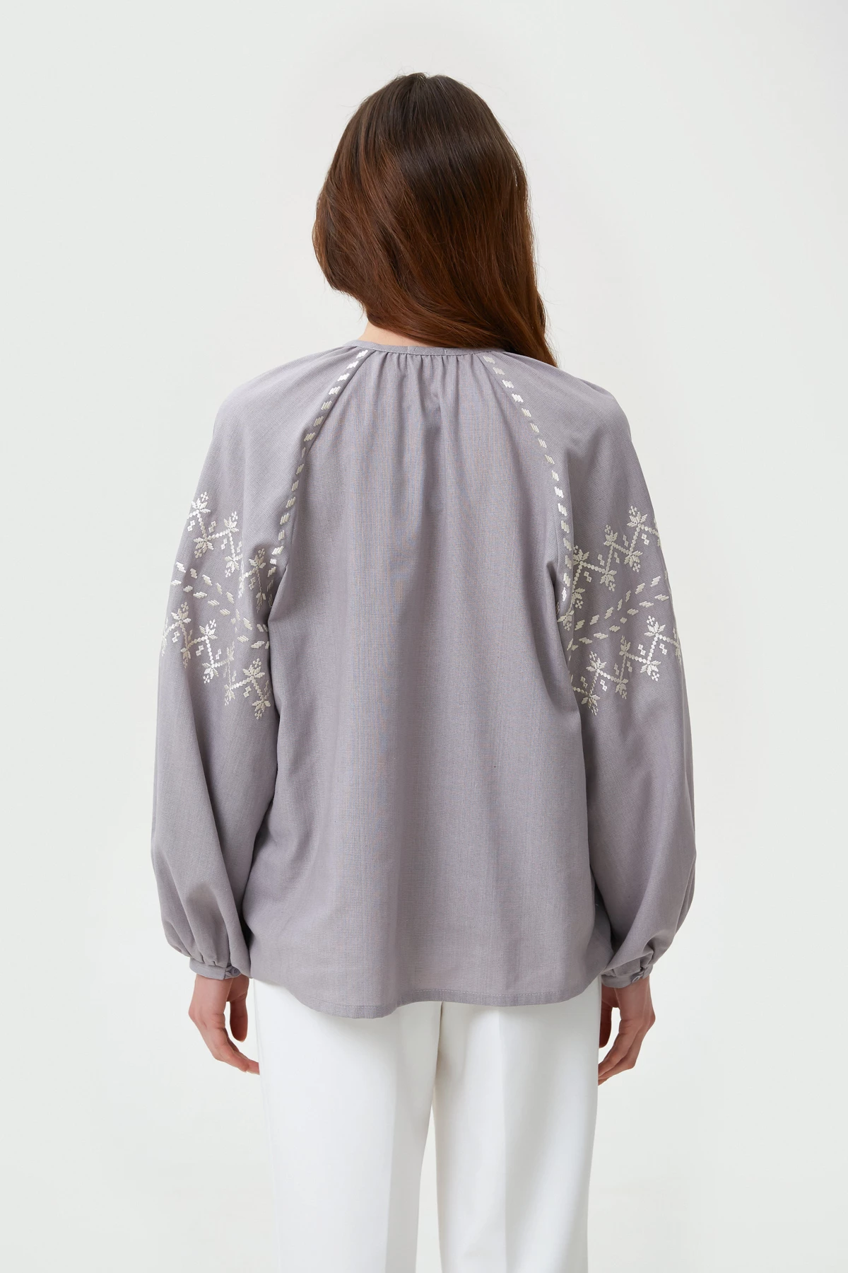 Grey linen vyshyvanka shirt with zigzags embroidery, photo 5
