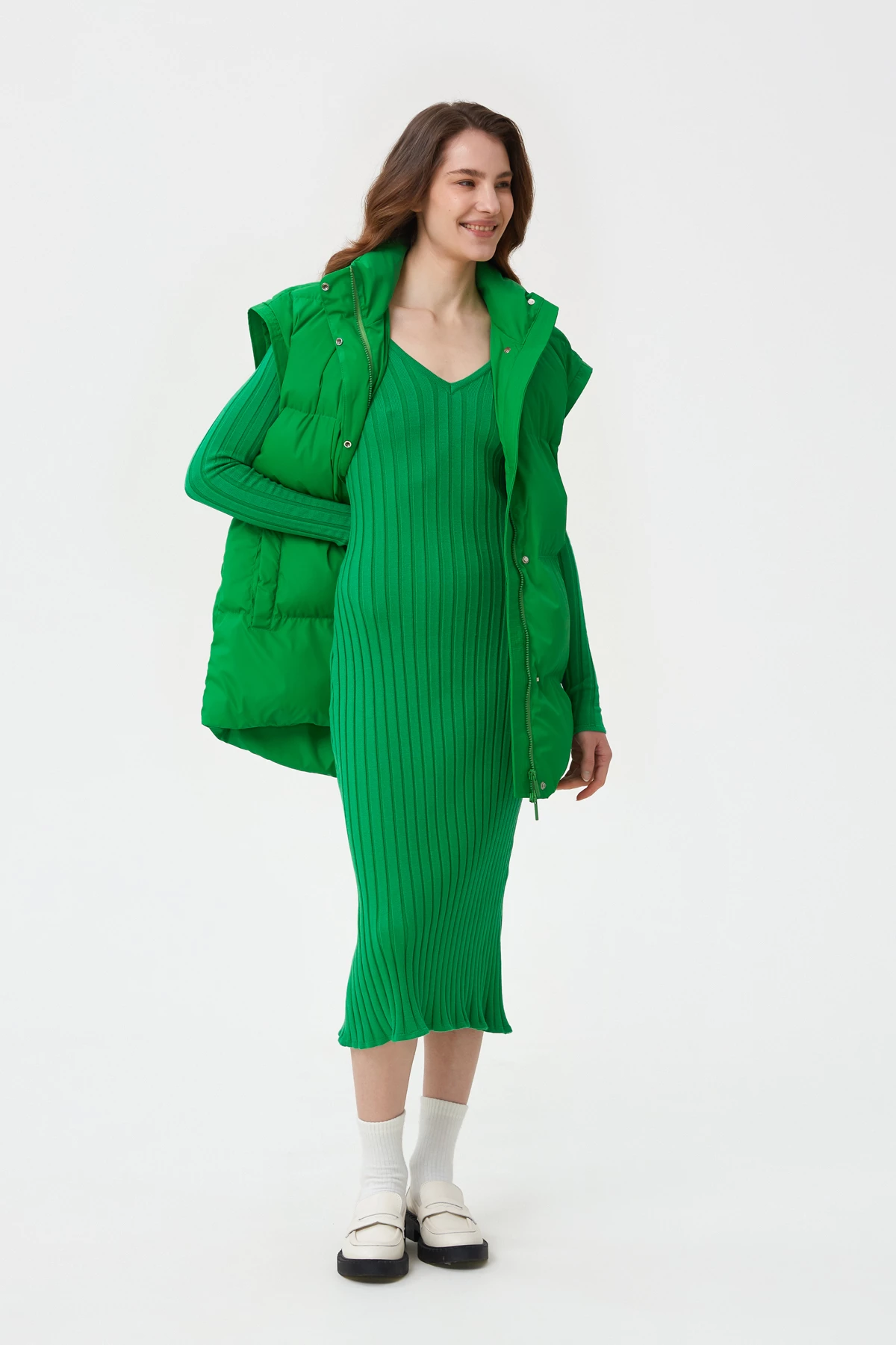 Straight green quilted vest, photo 3