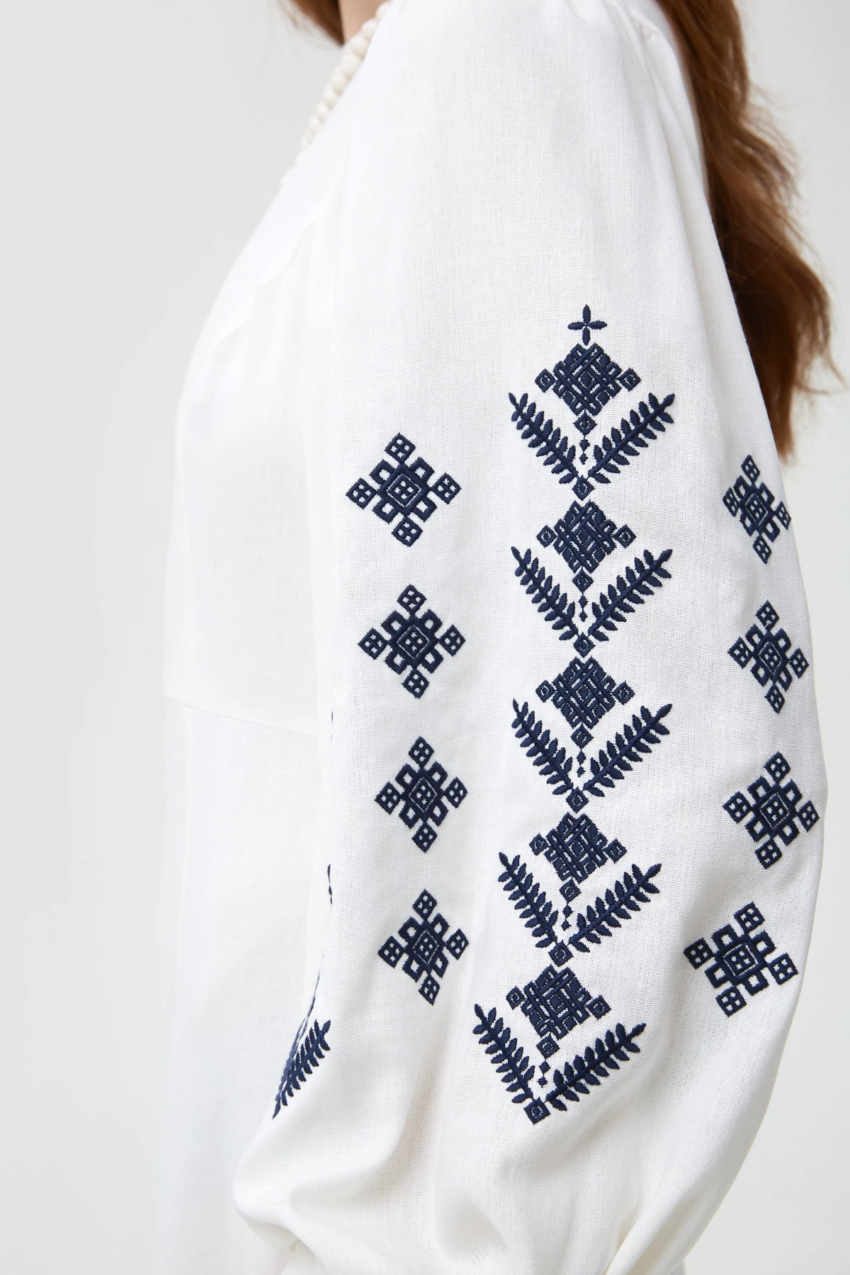 Milky linen vyshyvanka dress with rhombus embroidery, photo 4