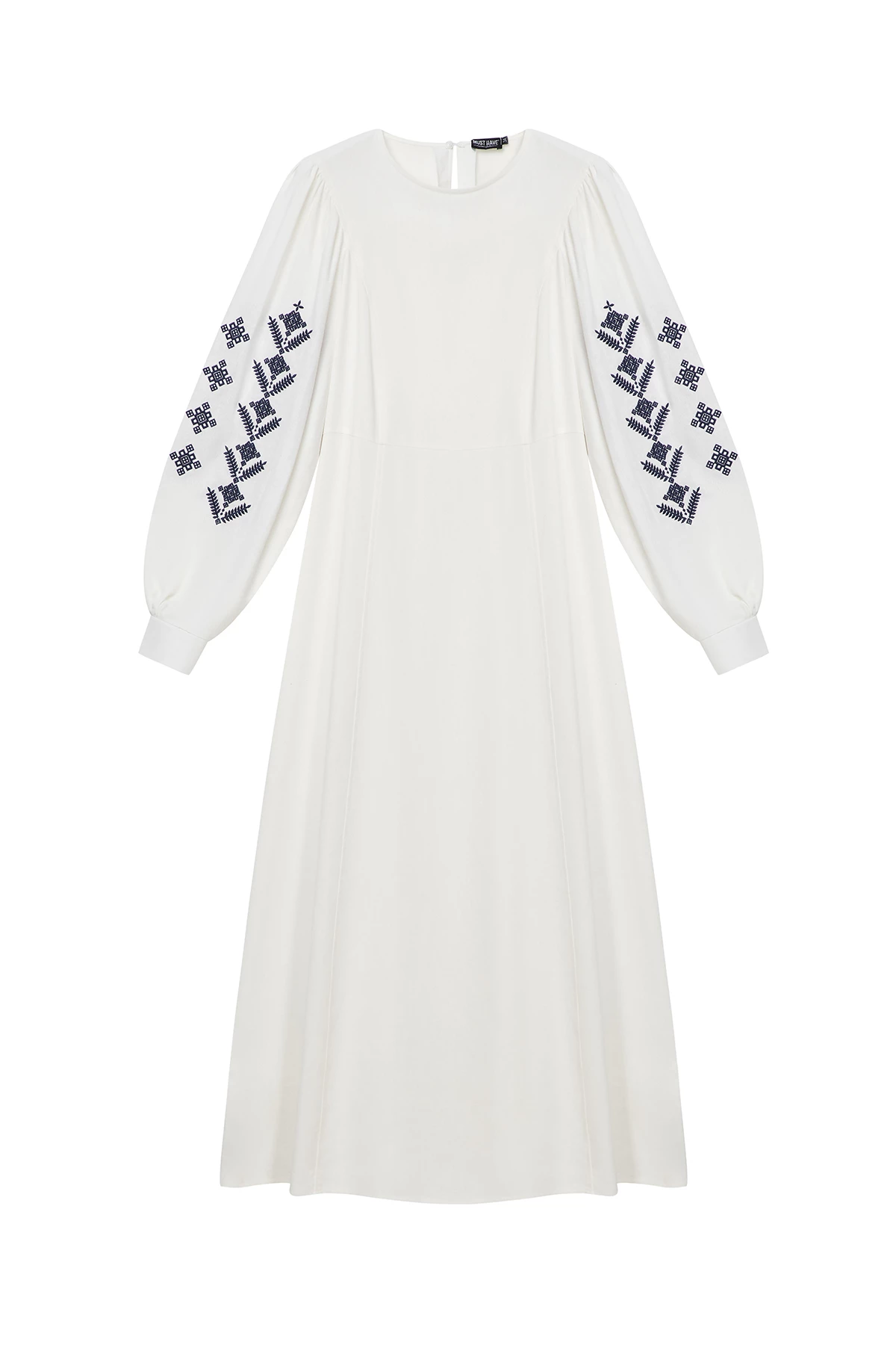 Молочна вишита сукня в орнамент ромби з льоном, фото 7