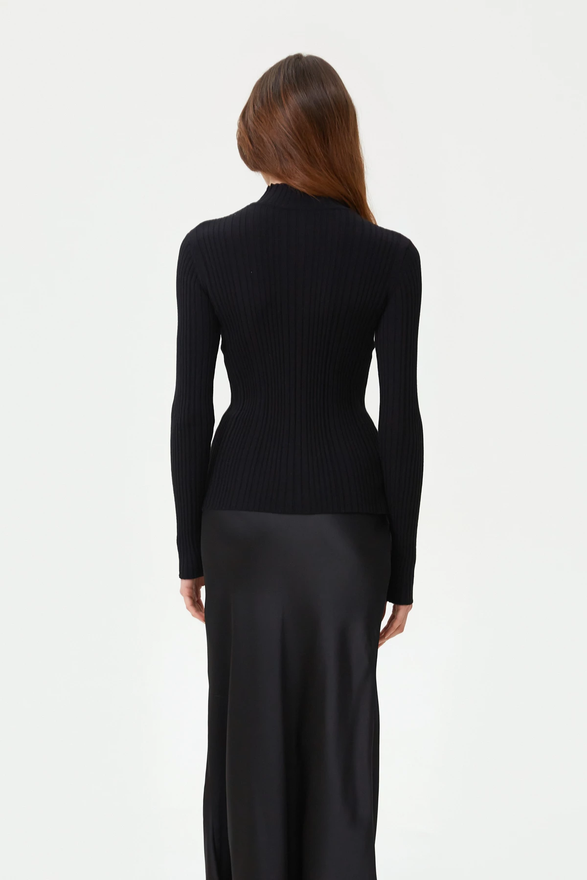 Black knitted ribbed jumper with viscose, photo 3