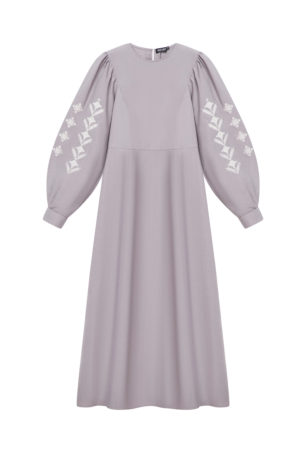 Сіра вишита сукня в орнамент ромби з льоном, фото 7