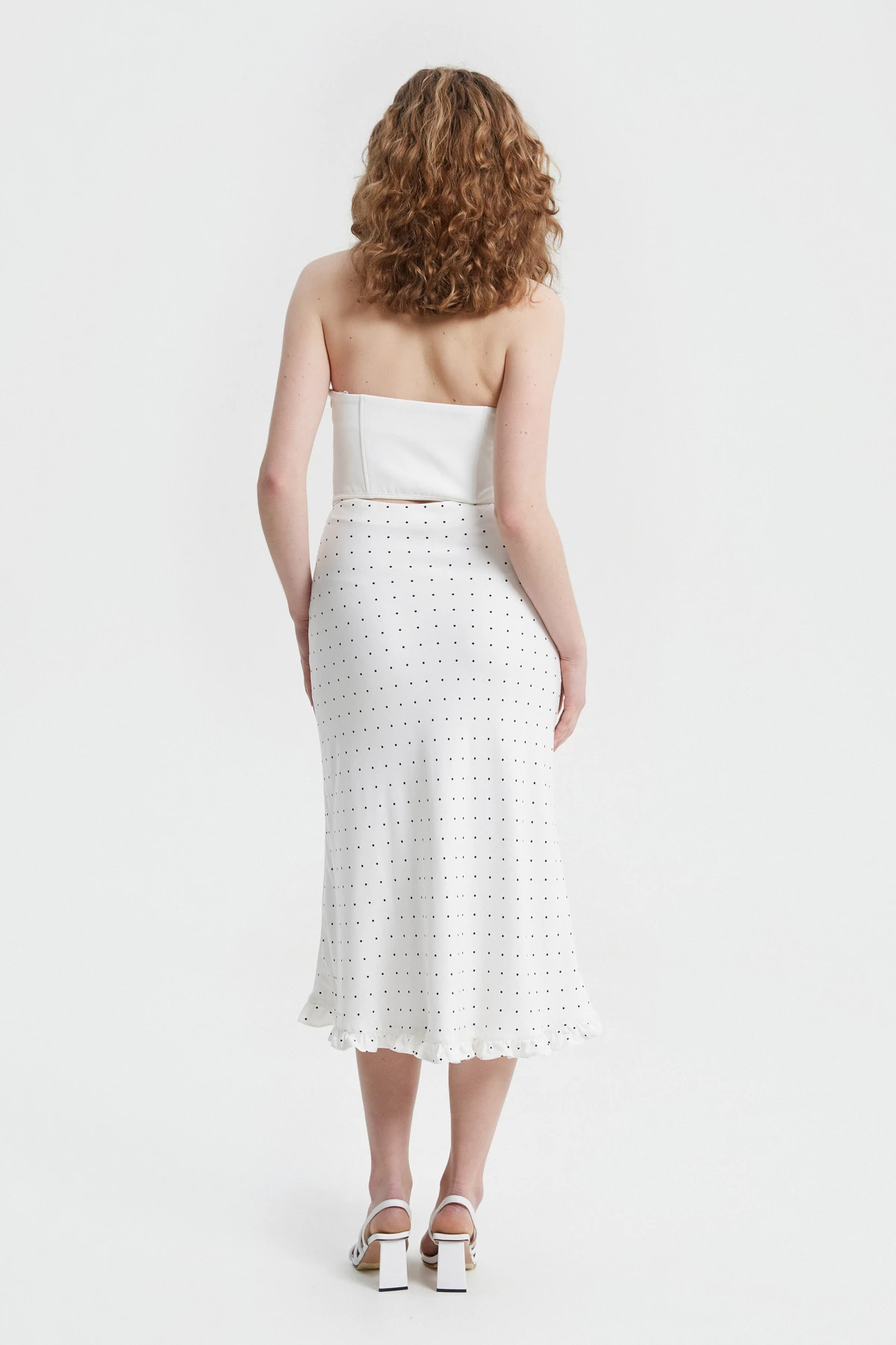 Milky viscose midi skirt with polka dot print, photo 3