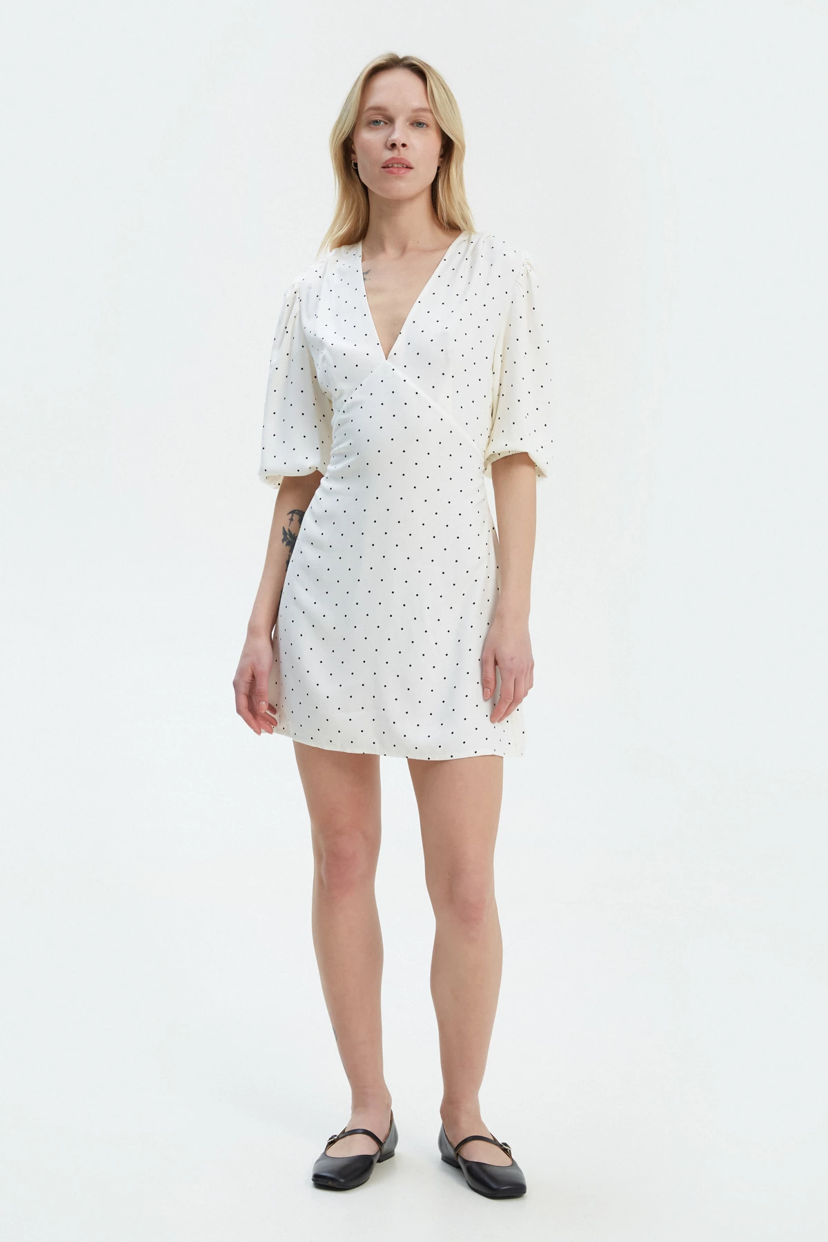Milky viscose short dress with polka dot print, photo 2