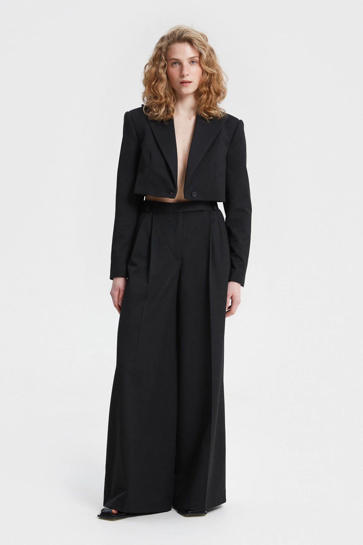 Black palazzo pants made of suit fabric with viscose, photo 2