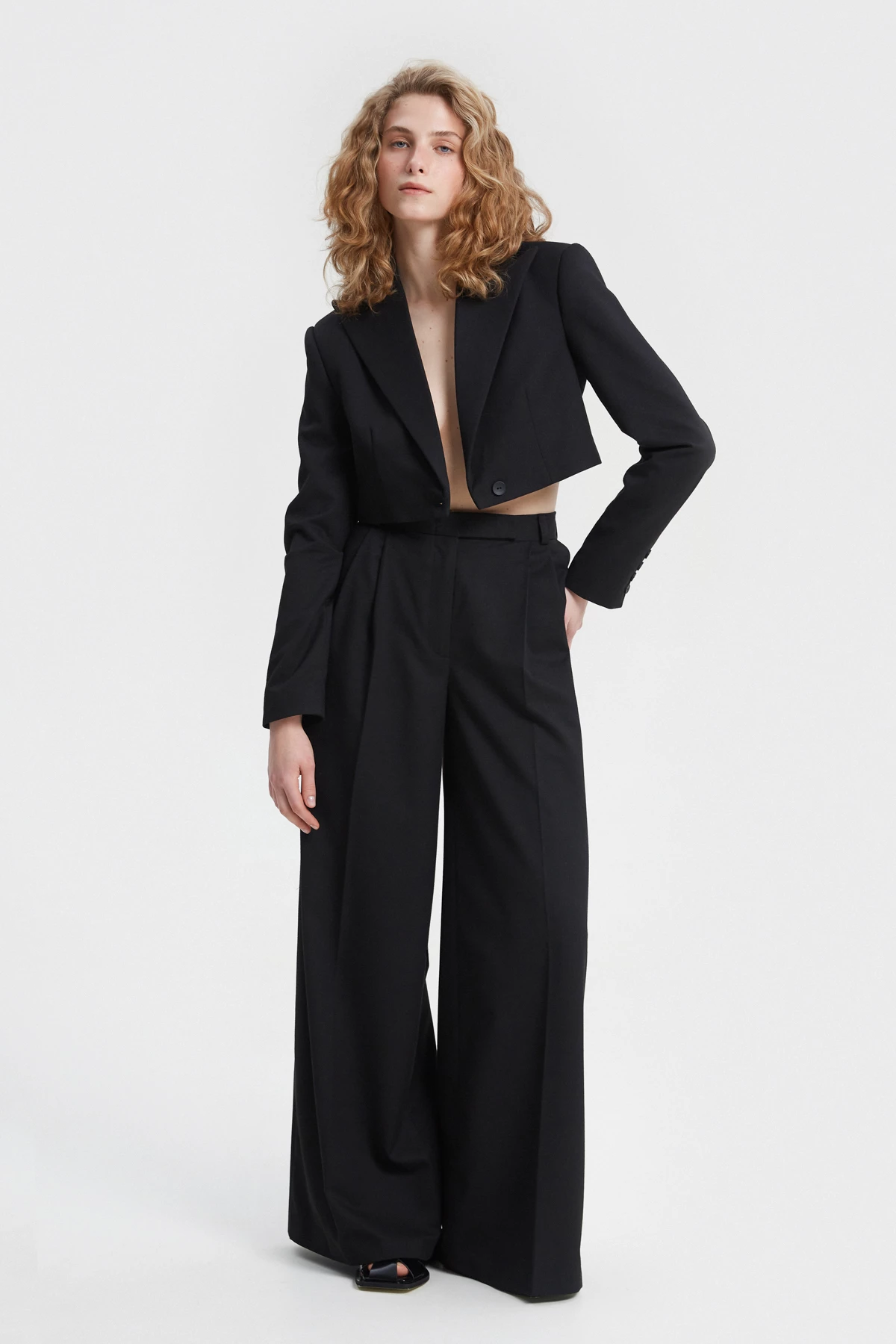 Black palazzo pants made of suit fabric with viscose, photo 3