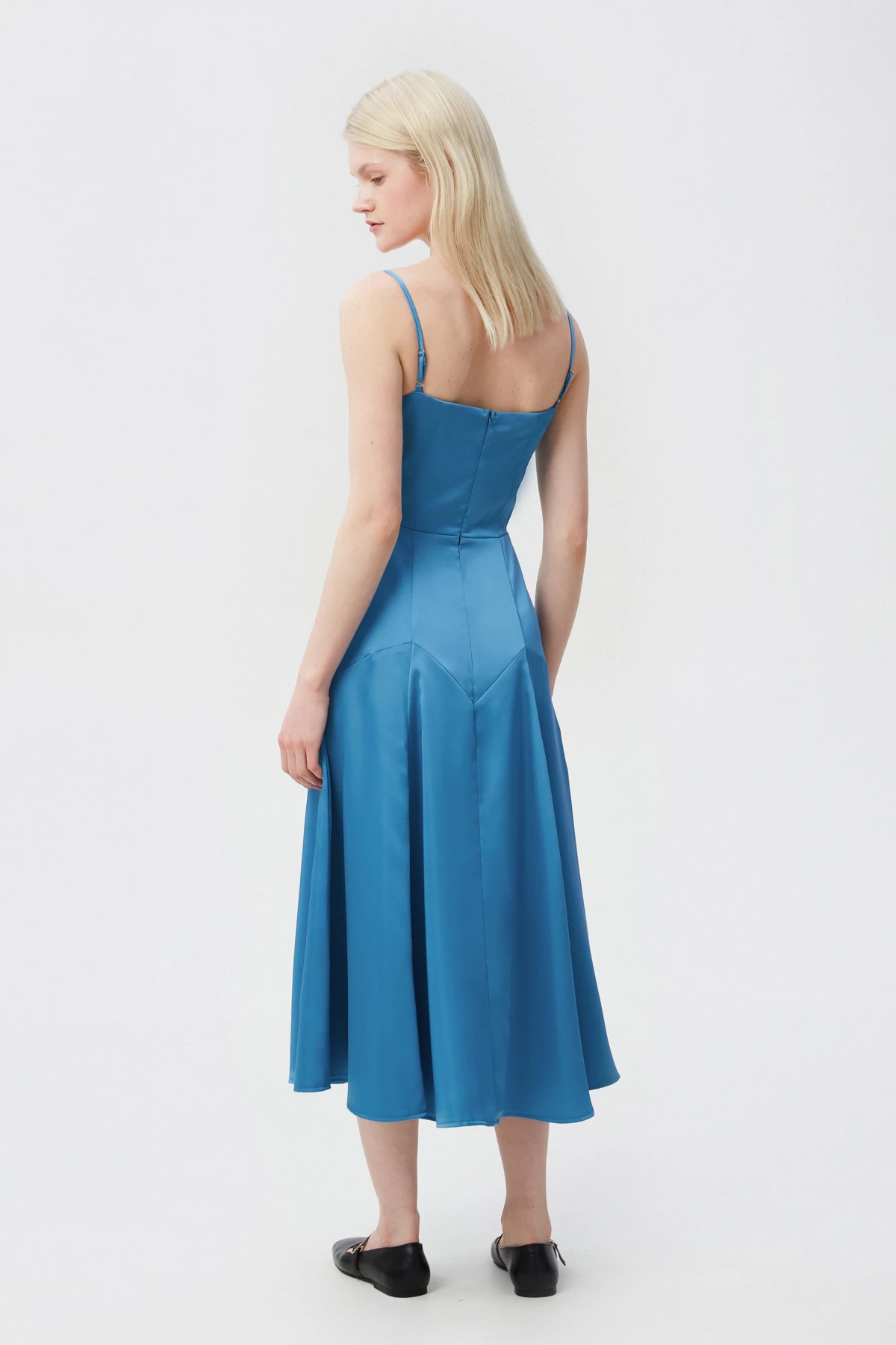 Сукня-комбінація міді кольору морська хвиля з сатину, фото 4