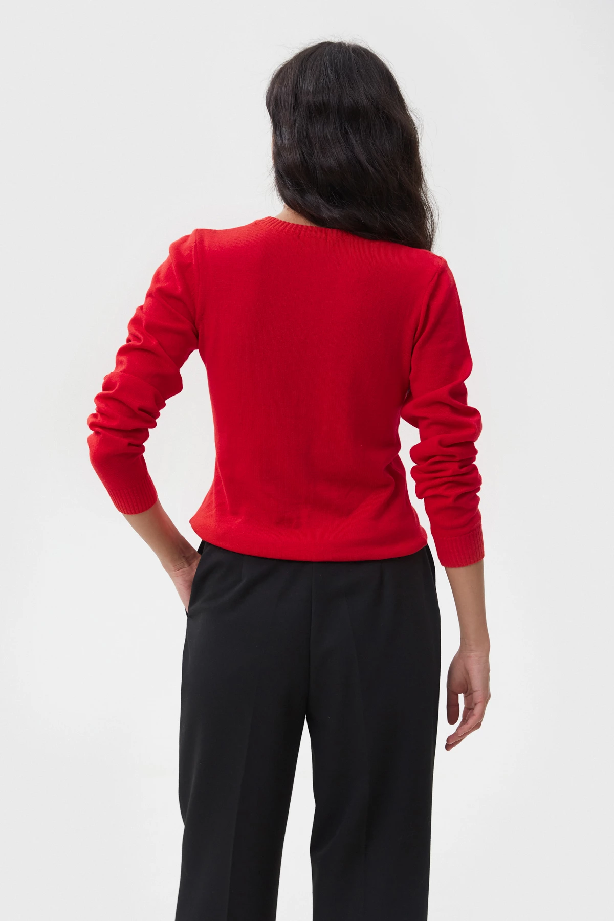 Red knitted cotton jumper, photo 3