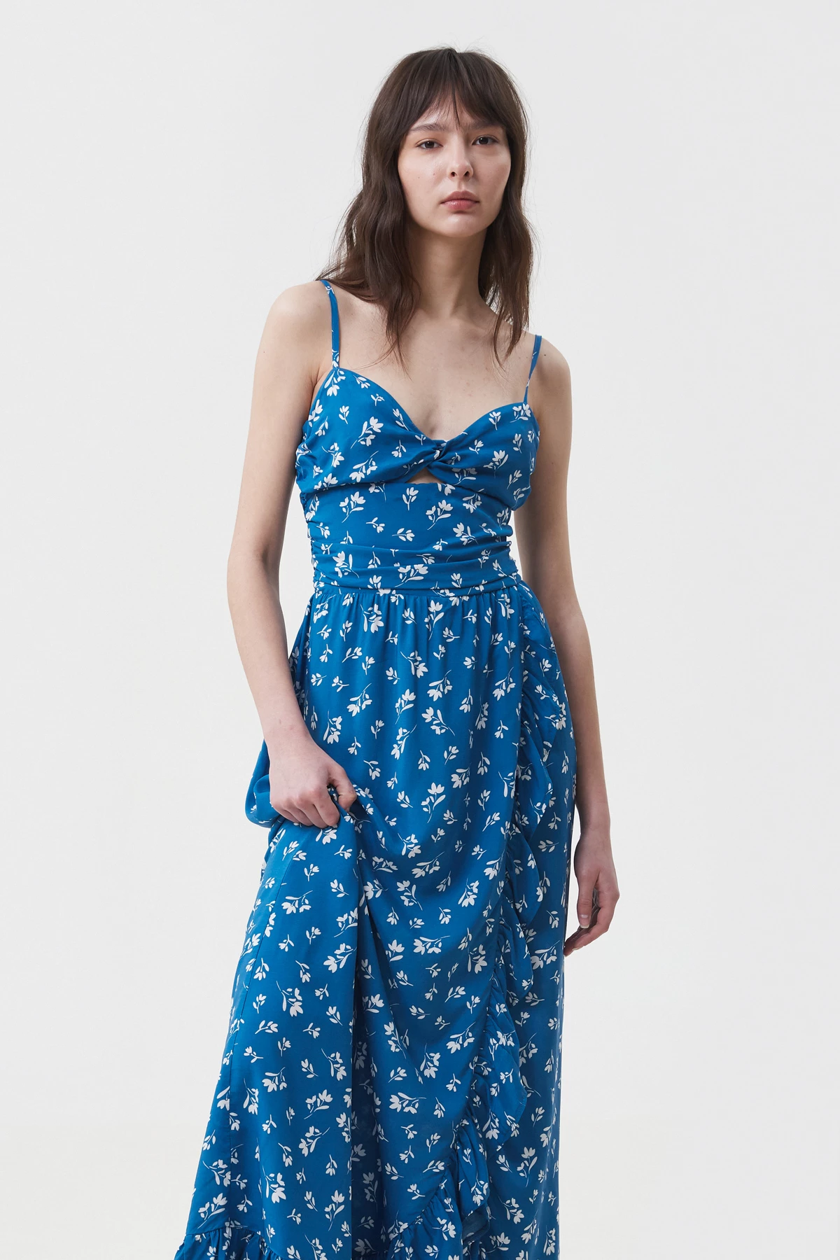 Blue viscose maxi sundress in floral print, photo 2